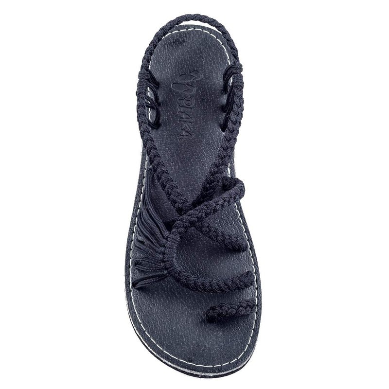 Plaka Palm Leaf Flat Summer Sandals for Women | Perfect for the Beach Walking & Dressy Occasions | Black | Size 7 - Image 1